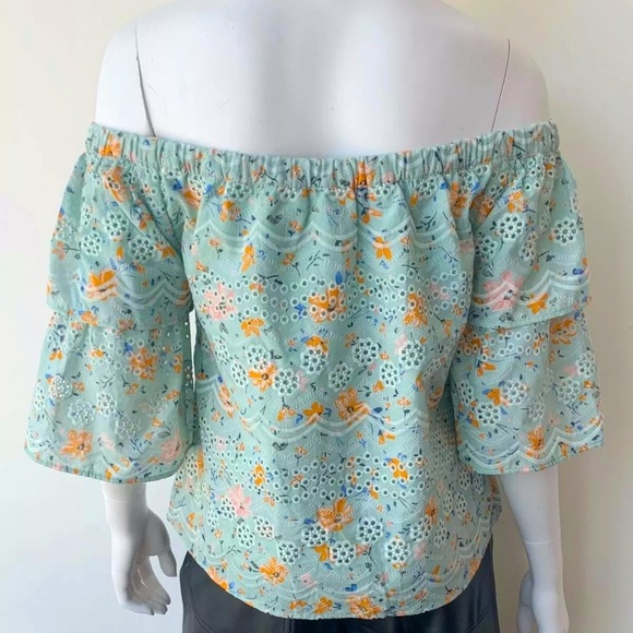 NWT Laia for Anthropologie Ashtula Off the Shoulder Eyelet Top Light Blue Medium - Picture 5 of 6